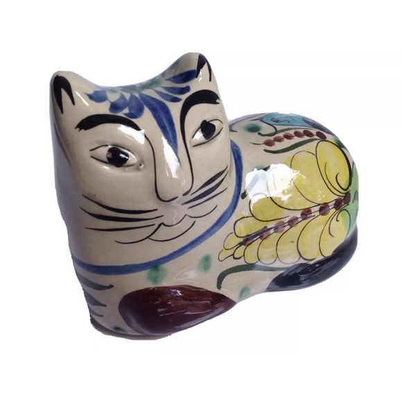 Artist Signed Mexican Pottery Cat Figurine Folk Art Collectible - Picture 10 of 10